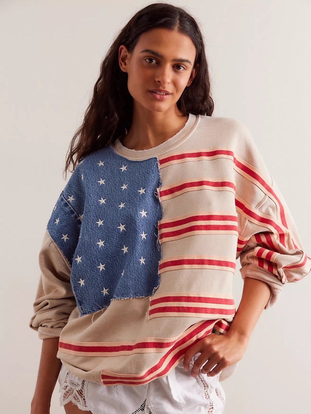 Free People x Tricia Fix Stars and Stripes Pullover size small oversized NWT